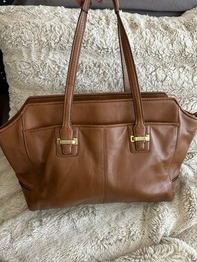 Coach Cognac Pebble Leather Tote with Gold Hardware